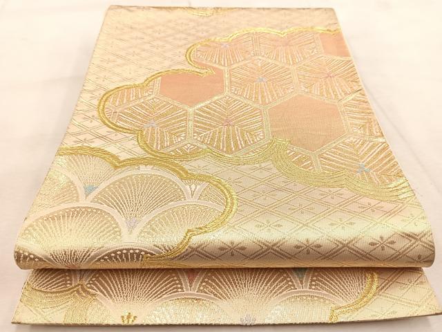 平和屋着物◎六通柄袋帯　唐織　雲取吉祥文　金糸　正絹　逸品　BAAU9503yc