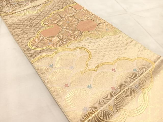 平和屋着物◎六通柄袋帯　唐織　雲取吉祥文　金糸　正絹　逸品　BAAU9503yc