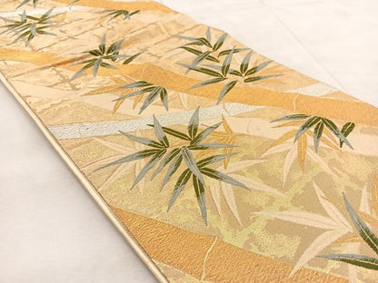 平和屋着物◎六通柄袋帯　唐織　笹竹文　金銀糸　正絹　逸品　BAAU9505yc