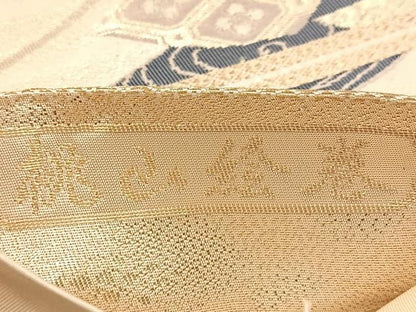 平和屋着物◎六通柄袋帯　唐織　桃山絵巻　金糸　正絹　逸品　BAAU9514yc