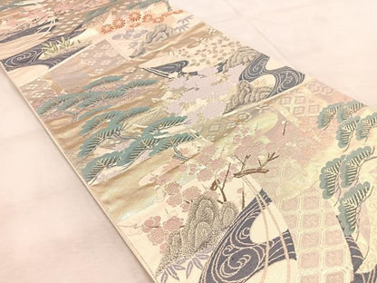 平和屋着物◎六通柄袋帯　唐織　桃山絵巻　金糸　正絹　逸品　BAAU9514yc