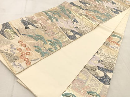 平和屋着物◎六通柄袋帯　唐織　桃山絵巻　金糸　正絹　逸品　BAAU9514yc