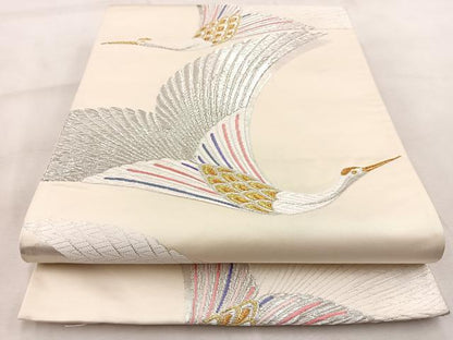 平和屋着物◎六通柄袋帯　唐織　飛鶴文　金銀糸　正絹　逸品　BAAU9516yc