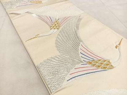 平和屋着物◎六通柄袋帯　唐織　飛鶴文　金銀糸　正絹　逸品　BAAU9516yc