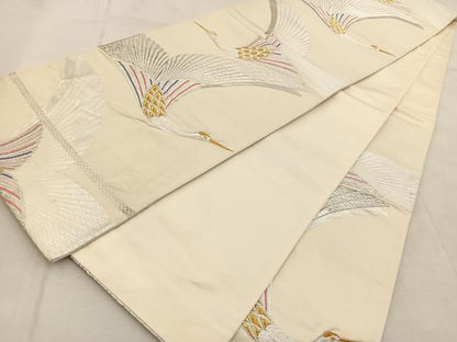 平和屋着物◎六通柄袋帯　唐織　飛鶴文　金銀糸　正絹　逸品　BAAU9516yc