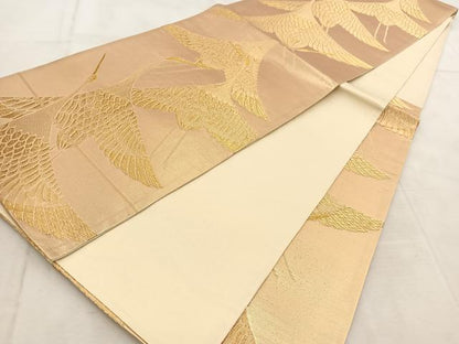 平和屋着物◎六通柄袋帯　飛鶴文　金糸　正絹　逸品　BAAU9522yc
