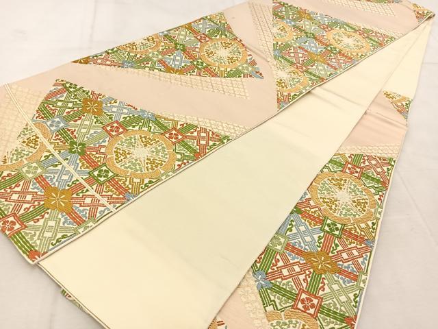 平和屋着物◎六通柄　本袋帯　唐織　幾何学花菱文　金糸　正絹　逸品　BAAU9535yc