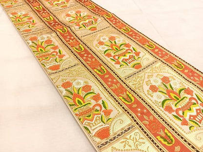 平和屋着物◎六通柄袋帯　唐織　飾花文　金糸　正絹　逸品　BAAU9543yc