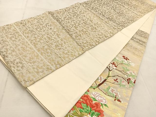 平和屋着物◎西陣　太鼓柄袋帯　唐織　春日牡丹図　金糸　正絹　逸品　BAAU9545yc