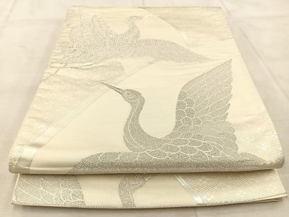 平和屋着物◎六通柄袋帯　綴れ　飛鶴文　銀糸　正絹　逸品　BAAU9551yc