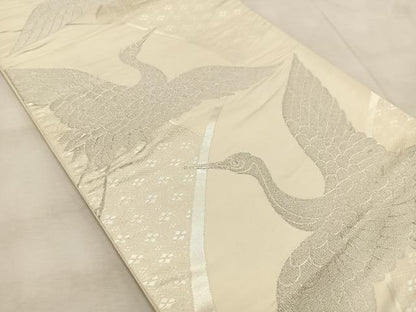 平和屋着物◎六通柄袋帯　綴れ　飛鶴文　銀糸　正絹　逸品　BAAU9551yc