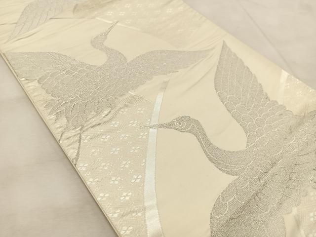 平和屋着物◎六通柄袋帯　綴れ　飛鶴文　銀糸　正絹　逸品　BAAU9551yc