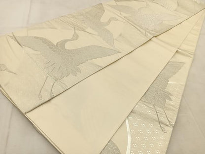平和屋着物◎六通柄袋帯　綴れ　飛鶴文　銀糸　正絹　逸品　BAAU9551yc