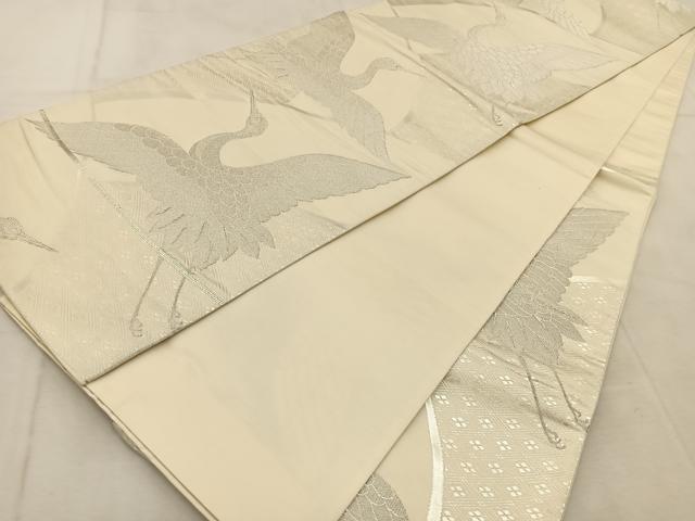 平和屋着物◎六通柄袋帯　綴れ　飛鶴文　銀糸　正絹　逸品　BAAU9551yc