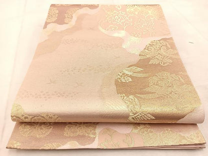 平和屋着物◎六通柄袋帯　花鳥文　金糸　正絹　逸品　未使用　BAAU9556yc