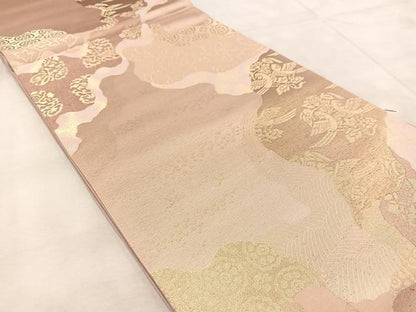 平和屋着物◎六通柄袋帯　花鳥文　金糸　正絹　逸品　未使用　BAAU9556yc