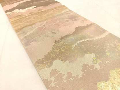 平和屋着物◎六通柄袋帯　樹林シルエット　金銀糸　引箔　正絹　逸品　BAAU9562yc