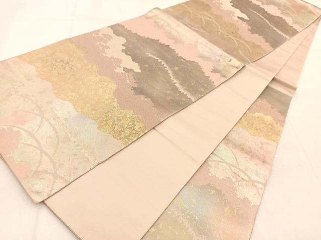 平和屋着物◎六通柄袋帯　樹林シルエット　金銀糸　引箔　正絹　逸品　BAAU9562yc