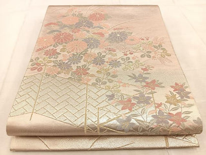 平和屋着物◎六通柄袋帯　唐織　秋草文　金銀糸　正絹　逸品　BAAU9563yc
