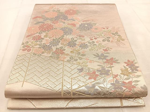 平和屋着物◎六通柄袋帯　唐織　秋草文　金銀糸　正絹　逸品　BAAU9563yc