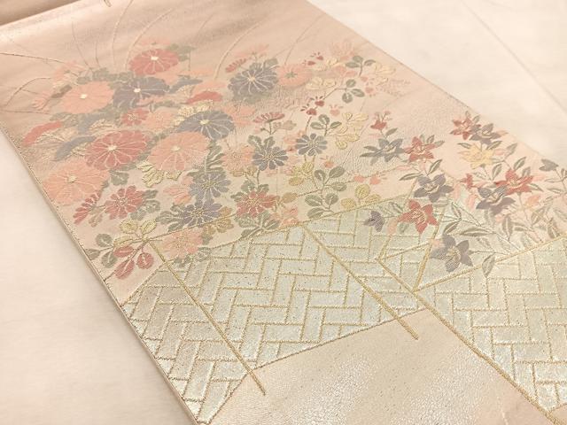 平和屋着物◎六通柄袋帯　唐織　秋草文　金銀糸　正絹　逸品　BAAU9563yc