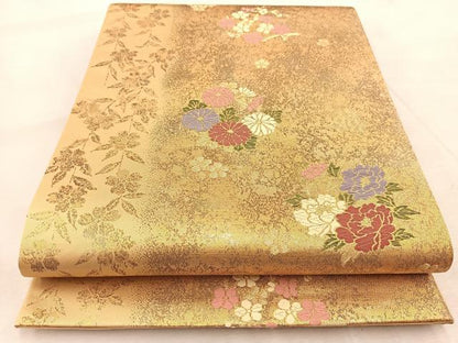 平和屋着物◎六通柄袋帯　唐織　舞花文　金糸　引箔　正絹　逸品　BAAU9565yc