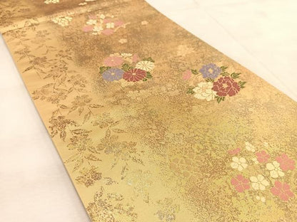 平和屋着物◎六通柄袋帯　唐織　舞花文　金糸　引箔　正絹　逸品　BAAU9565yc
