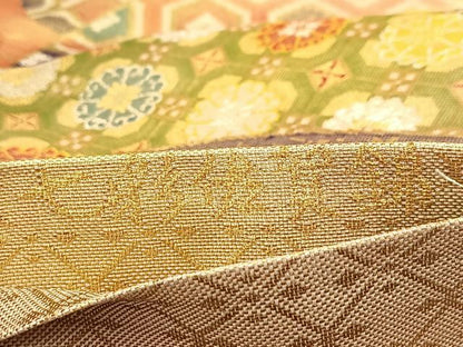 平和屋着物◎七彩佐賀錦　六通柄袋帯　花青海波　金銀糸　正絹　逸品　BAAU9570yc