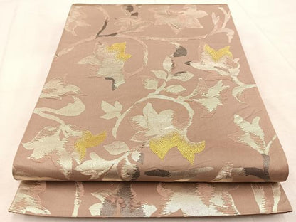 平和屋着物◎六通柄袋帯　草花シルエット　金銀糸　正絹　逸品　BAAU9581yc