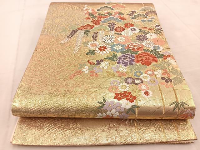 平和屋着物◎六通柄袋帯　唐織　立涌草花文　金銀糸　正絹　逸品　BAAU9584yc