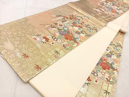 平和屋着物◎六通柄袋帯　唐織　立涌草花文　金銀糸　正絹　逸品　BAAU9584yc
