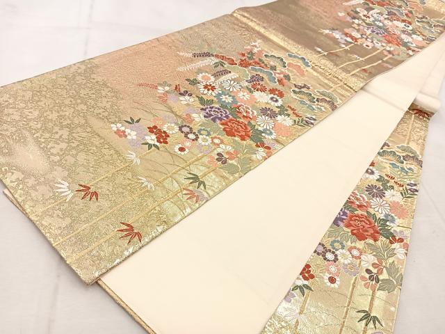 平和屋着物◎六通柄袋帯　唐織　立涌草花文　金銀糸　正絹　逸品　BAAU9584yc