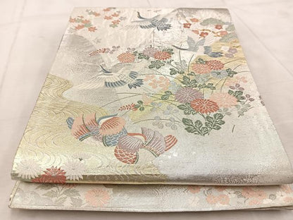 平和屋着物◎六通柄袋帯　風景花鳥文　金銀糸　正絹　逸品　BAAU9588yc