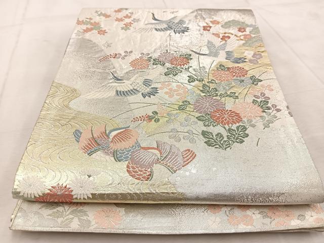 平和屋着物◎六通柄袋帯　風景花鳥文　金銀糸　正絹　逸品　BAAU9588yc