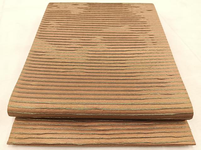 平和屋着物◎両面　全通柄袋帯　横段文　金糸　正絹　逸品　BAAU9618yc