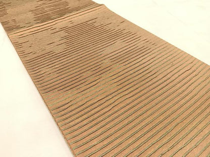 平和屋着物◎両面　全通柄袋帯　横段文　金糸　正絹　逸品　BAAU9618yc
