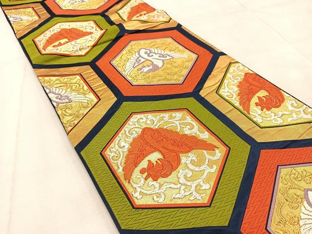 平和屋着物◎六通柄袋帯　唐織　鳳凰亀甲唐草文　金銀糸　正絹　逸品　BAAU9647yc