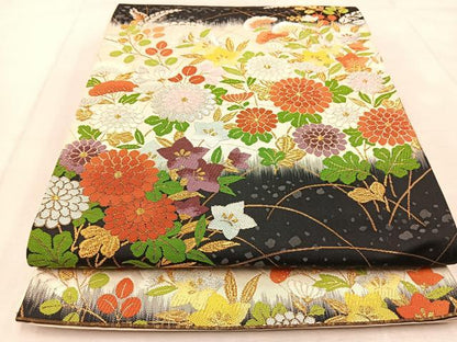 平和屋着物◎六通柄袋帯　唐織　秋草文　金銀糸　正絹　逸品　BAAU9654yc