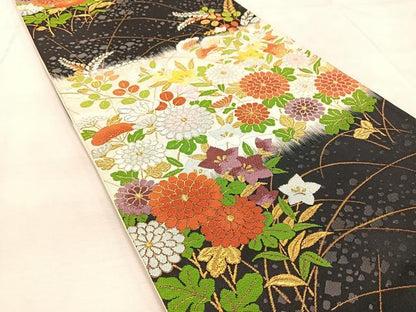 平和屋着物◎六通柄袋帯　唐織　秋草文　金銀糸　正絹　逸品　BAAU9654yc