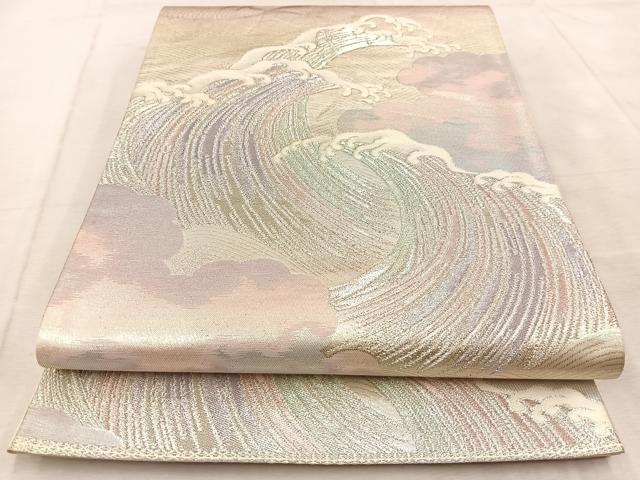 平和屋着物◎六通柄袋帯　立波文　銀糸　正絹　逸品　BAAU9657yc