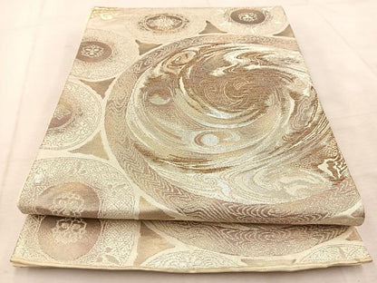 平和屋着物◎六通柄袋帯　鳳凰花丸文　金銀糸　正絹　逸品　BAAU9660yc