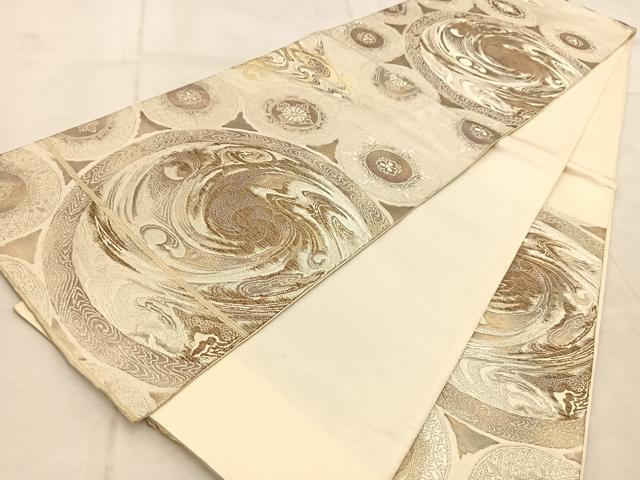 平和屋着物◎六通柄袋帯　鳳凰花丸文　金銀糸　正絹　逸品　BAAU9660yc
