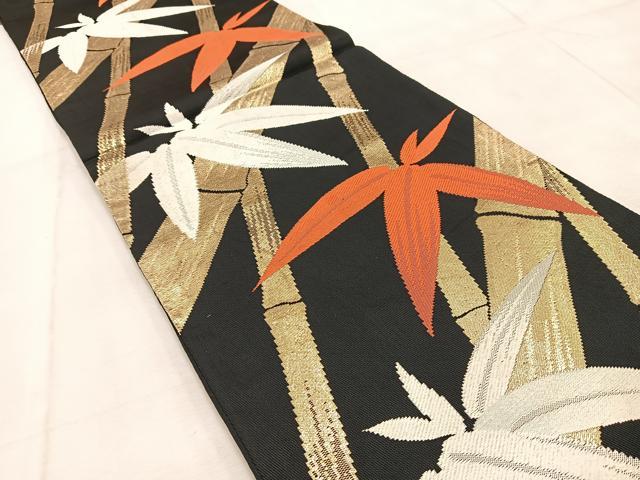 平和屋着物◎六通柄 京袋帯 笠竹文 黒地 金糸 BAAU9666yc