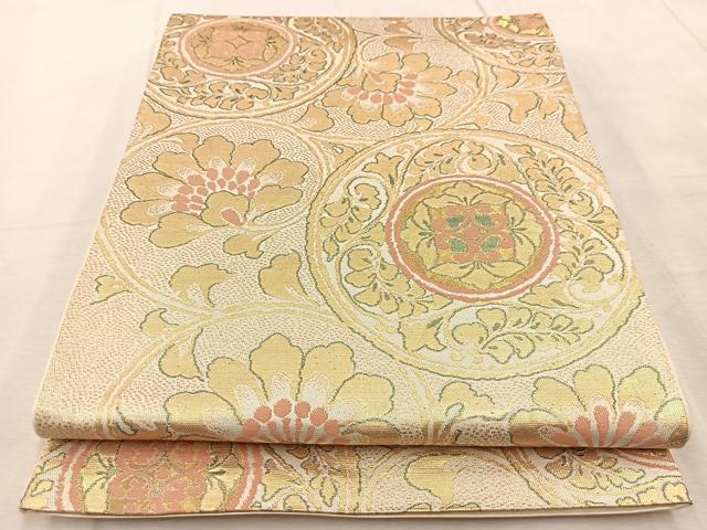 平和屋着物◎六通柄袋帯　花唐草文　金糸　正絹　逸品　BAAU9673yc