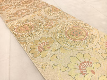 平和屋着物◎六通柄袋帯　花唐草文　金糸　正絹　逸品　BAAU9673yc