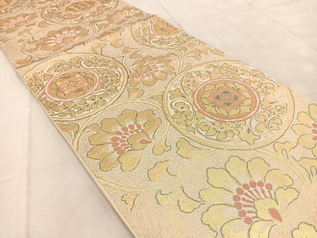 平和屋着物◎六通柄袋帯　花唐草文　金糸　正絹　逸品　BAAU9673yc