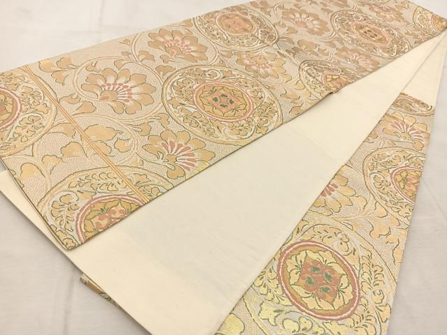 平和屋着物◎六通柄袋帯　花唐草文　金糸　正絹　逸品　BAAU9673yc