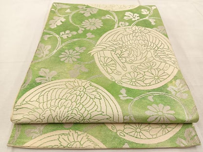 平和屋着物◎六通柄袋帯　唐織　鳳凰花丸文　銀糸　引箔　正絹　逸品　BAAU9674yc