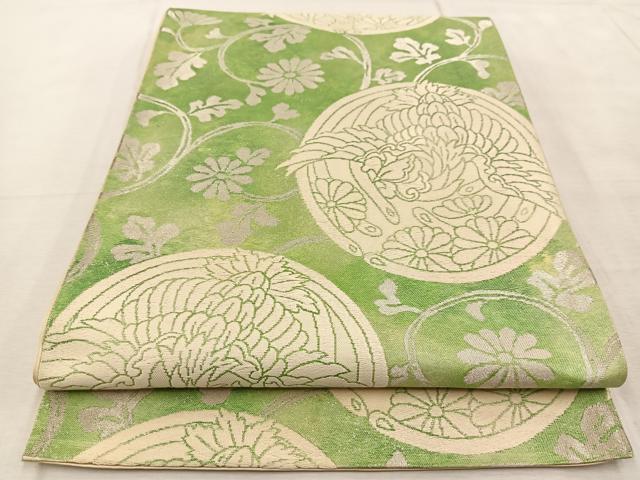 平和屋着物◎六通柄袋帯　唐織　鳳凰花丸文　銀糸　引箔　正絹　逸品　BAAU9674yc