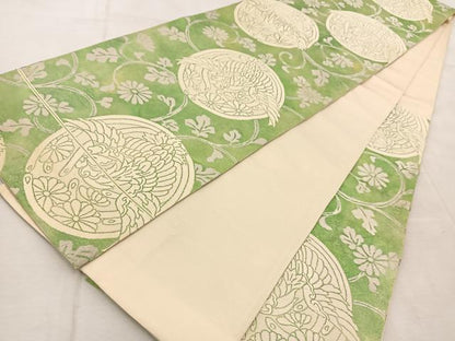 平和屋着物◎六通柄袋帯　唐織　鳳凰花丸文　銀糸　引箔　正絹　逸品　BAAU9674yc